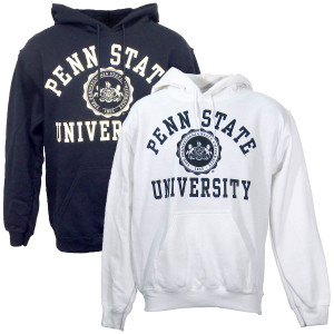 navy and white hooded sweatshirts with Penn State University & seal